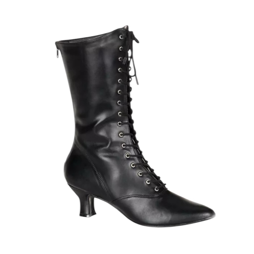Victorian Style Black Lace-Up 2 1/2 Inch Heeled Ellie Boots
